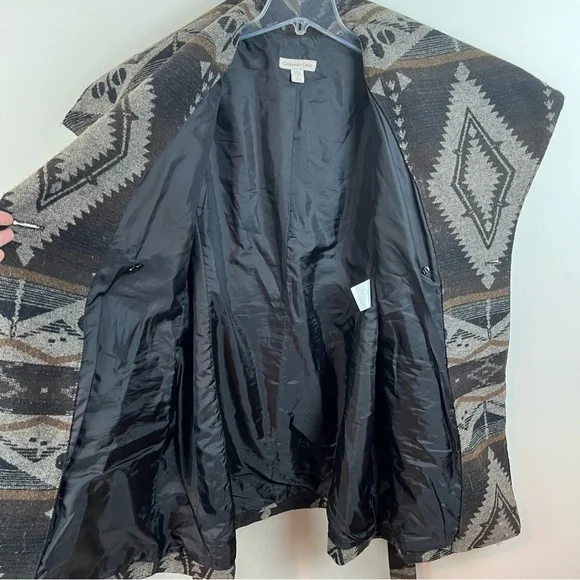 Coldwater Creek Southwestern Wool Blanket Wrap Coat Western Equestrian Aztec M - Picture 11 of 12